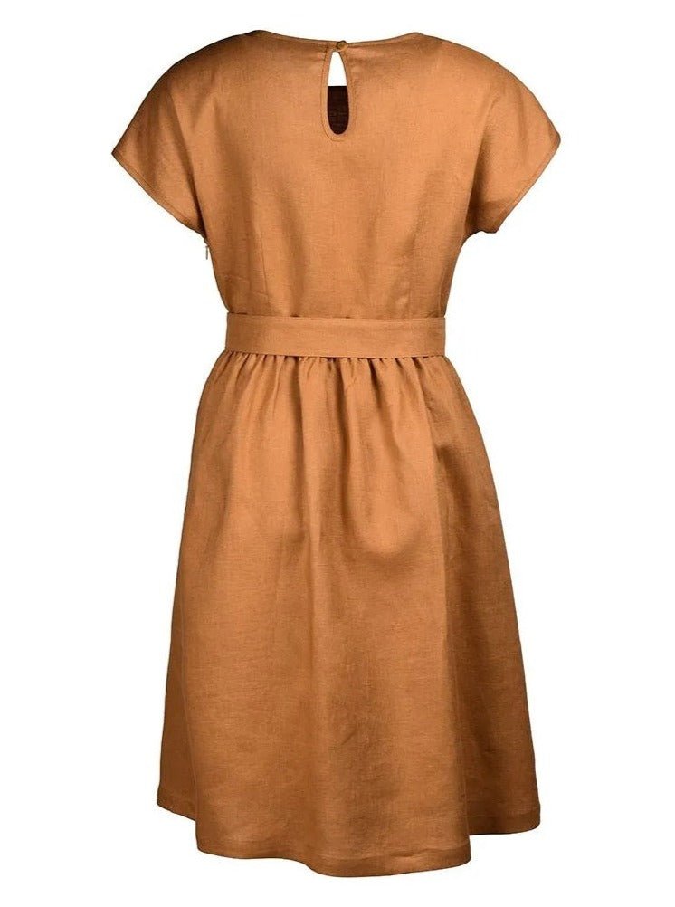mustard linen dress back view