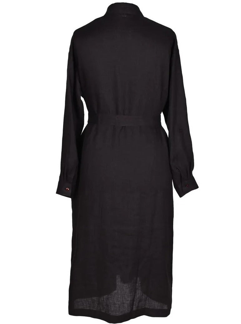 back of mid length linen shirt dress charcoal