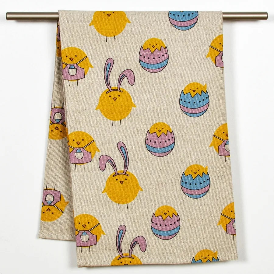 Linen cotton tea towel with easter pattern.