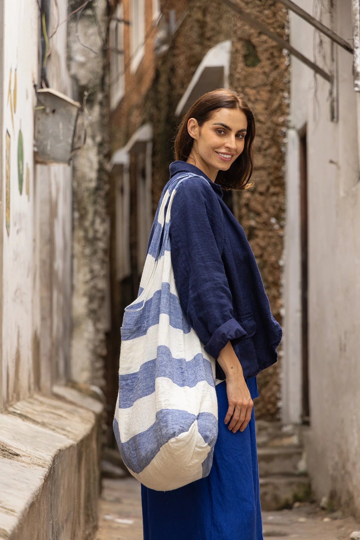 Kitani Bag Blue Stripe Linen