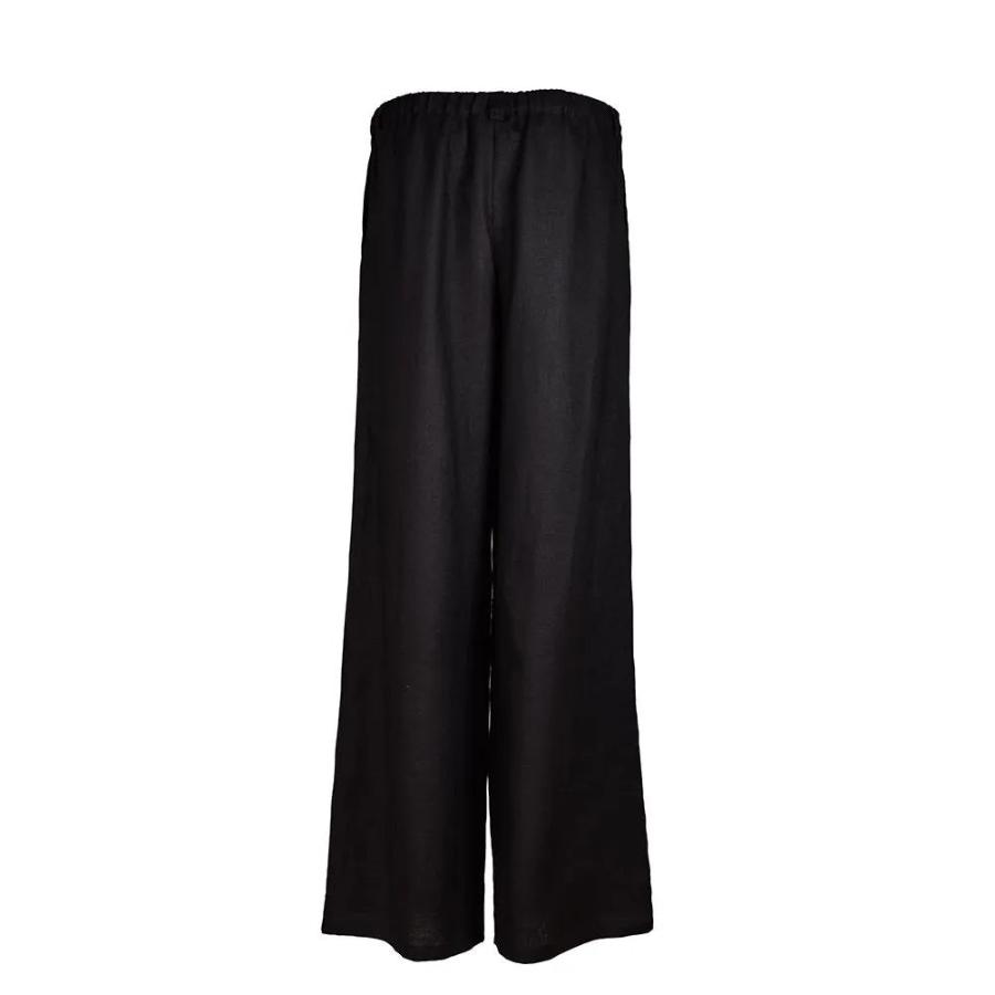 Relaxed black linen pant back view