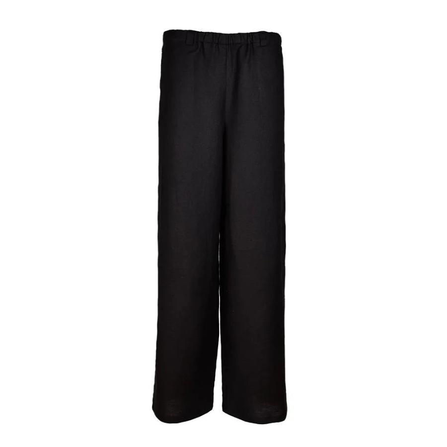 Relaxed black linen pant front view