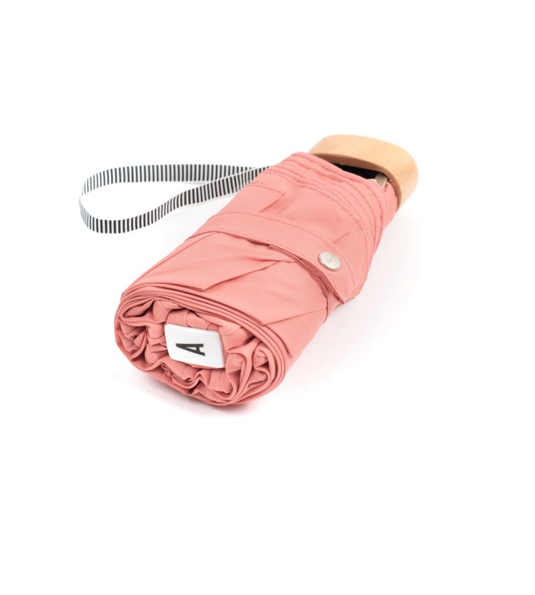 pink folded umbrella from top