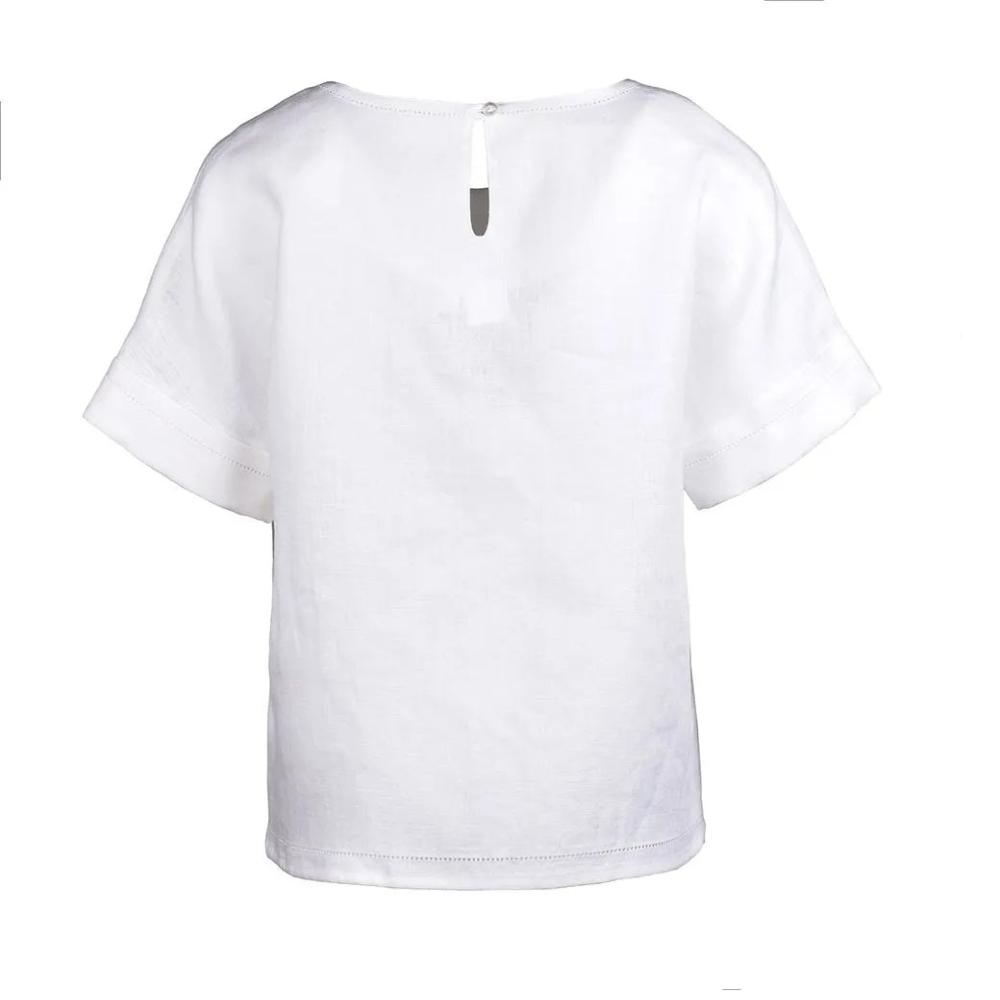 White short sleeved top with top stitching back view