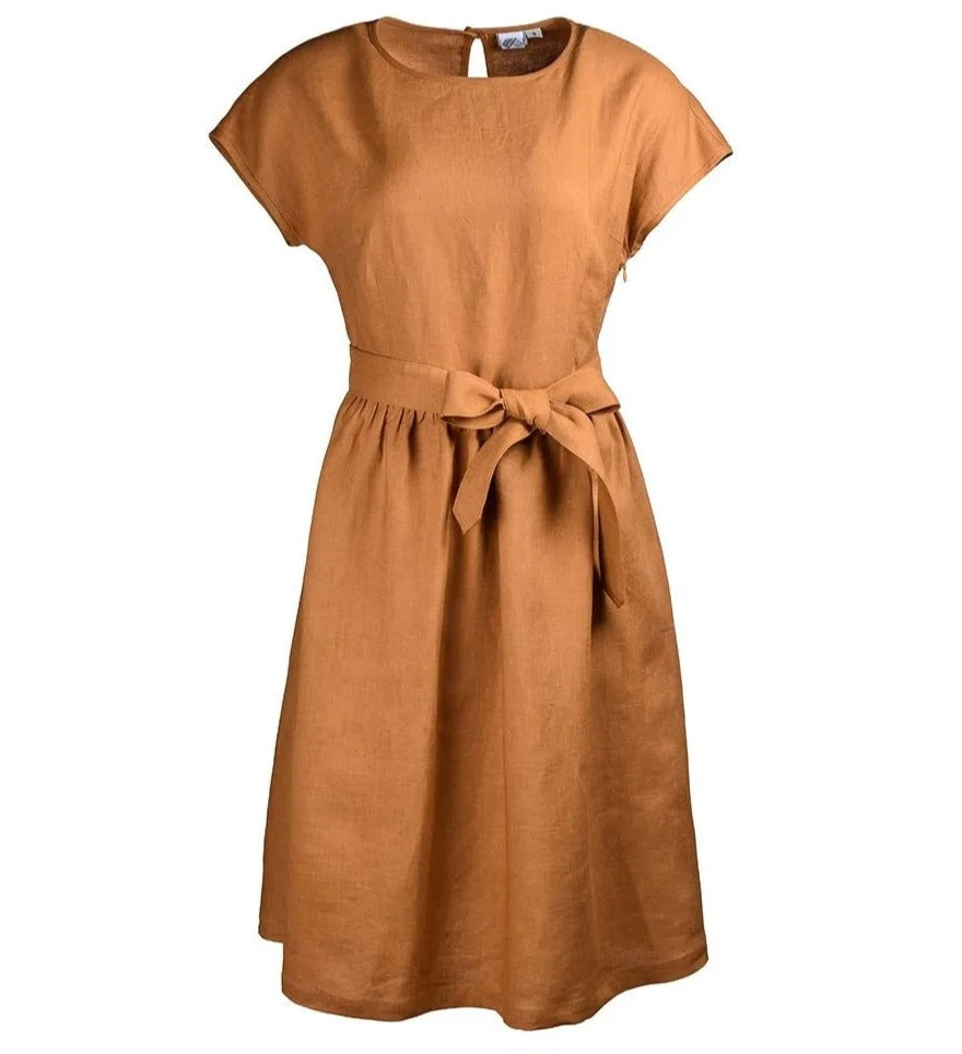 Mustard linen dress front view