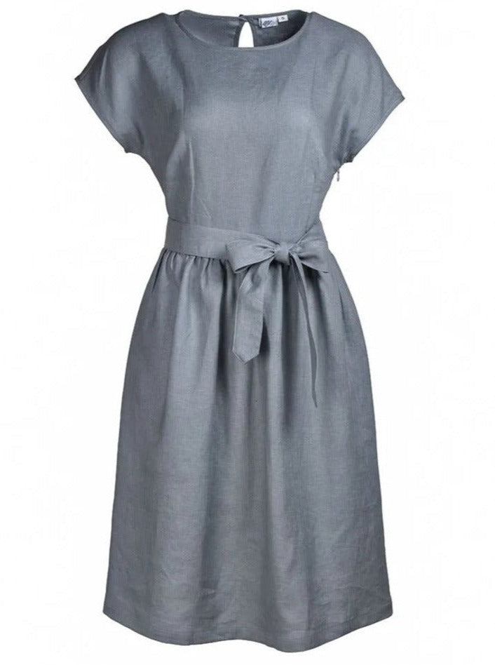 Grey/blue linen dress front view