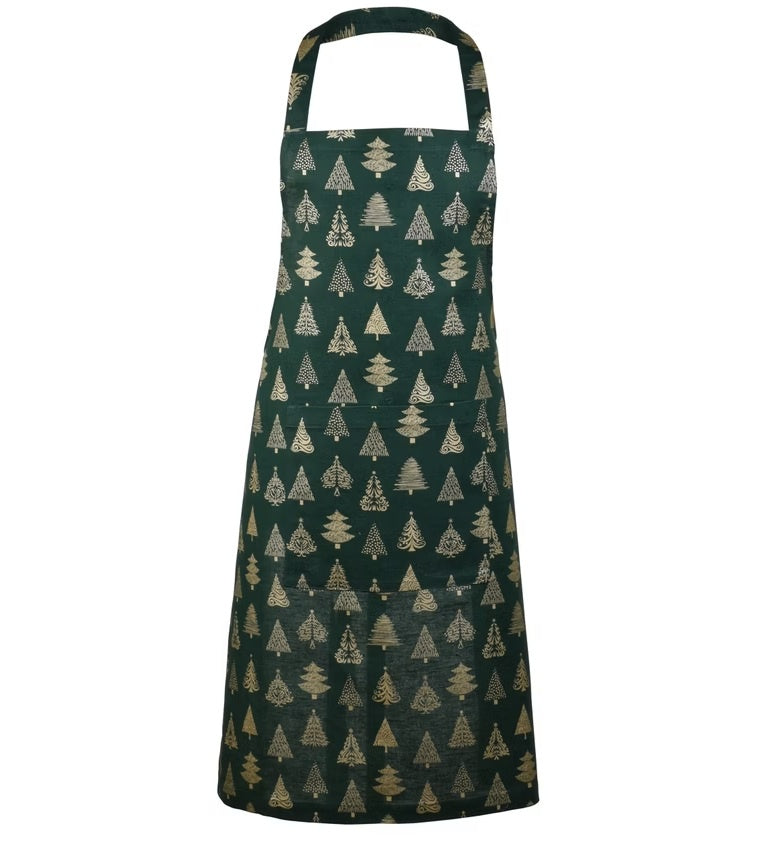 Linen/Cotton Apron Christmas Trees Green