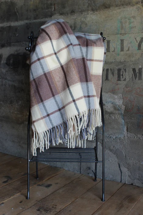 Wool throw brown check