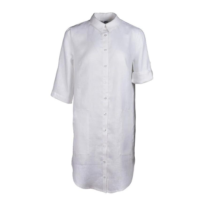 cali white linen dress knee length