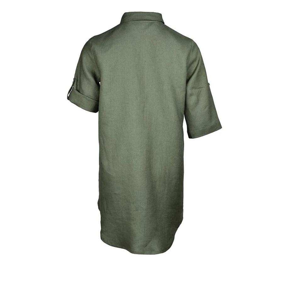 Khaki linen shirt dress back view