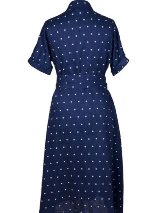 blue polka dot dress back