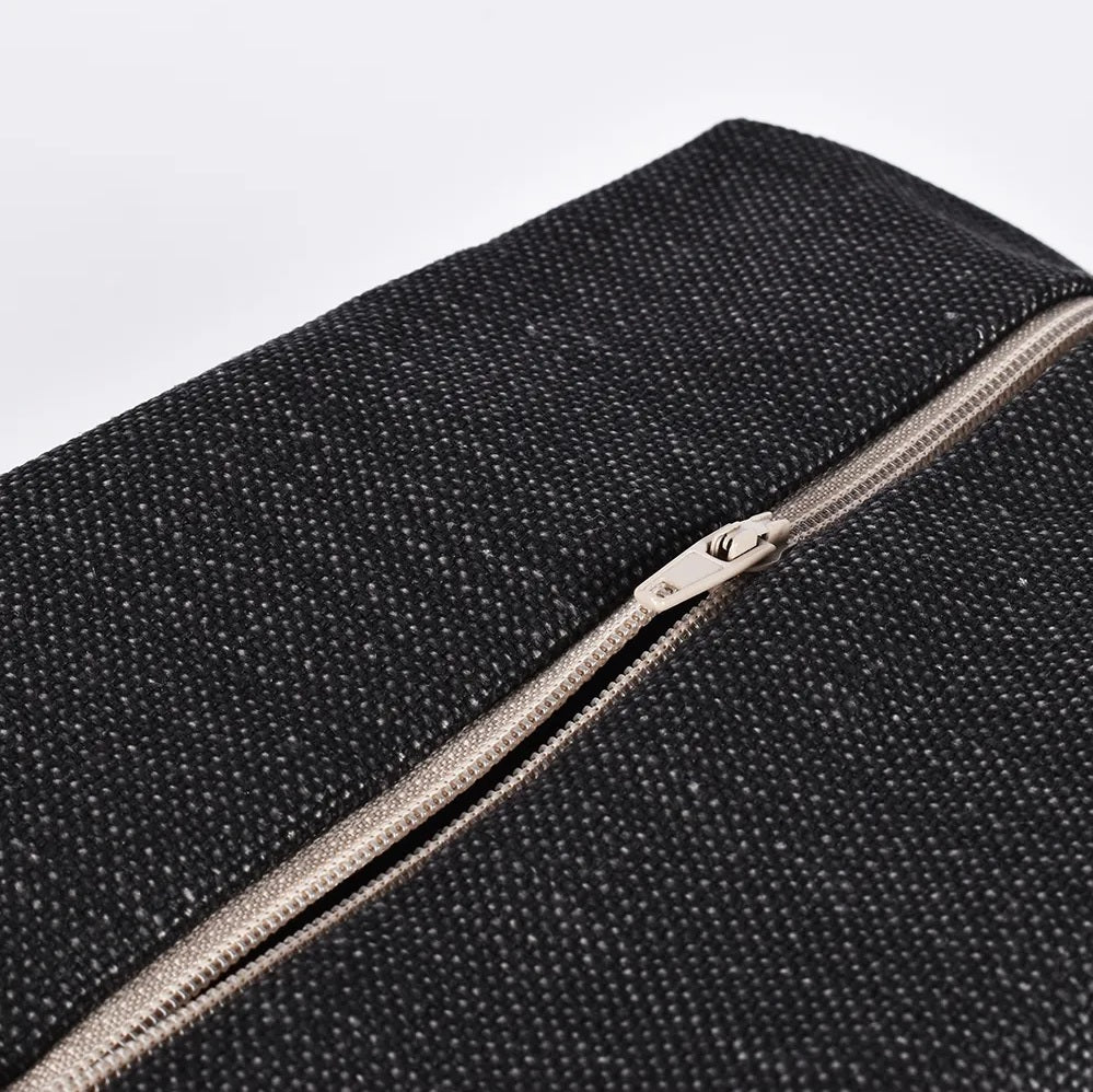 close up linen cosmetic bag charcoal grey