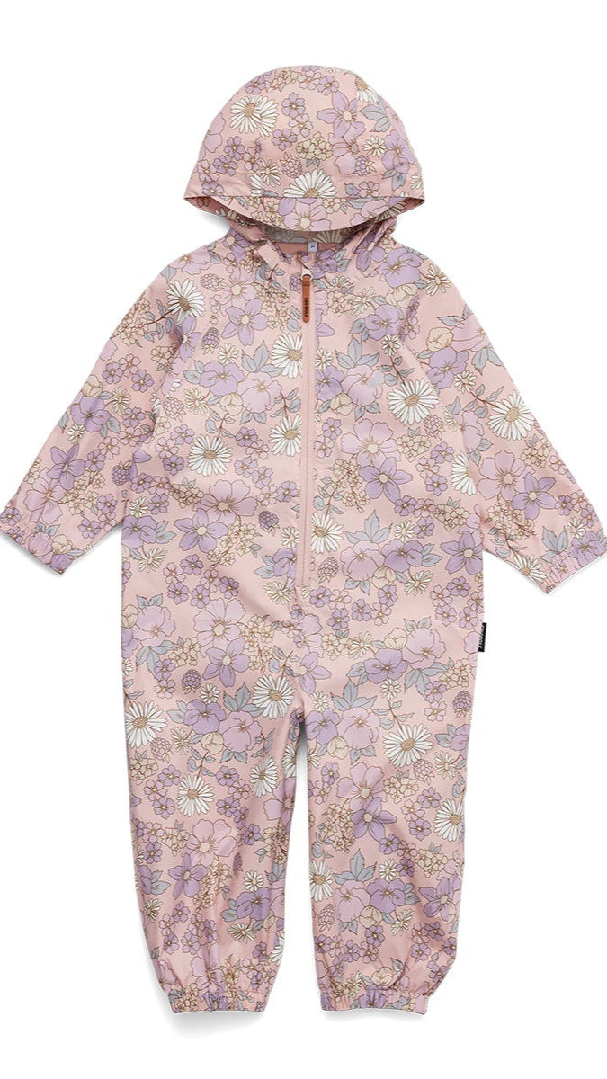 All in one waterproof splashsuit in daisy floral front view.