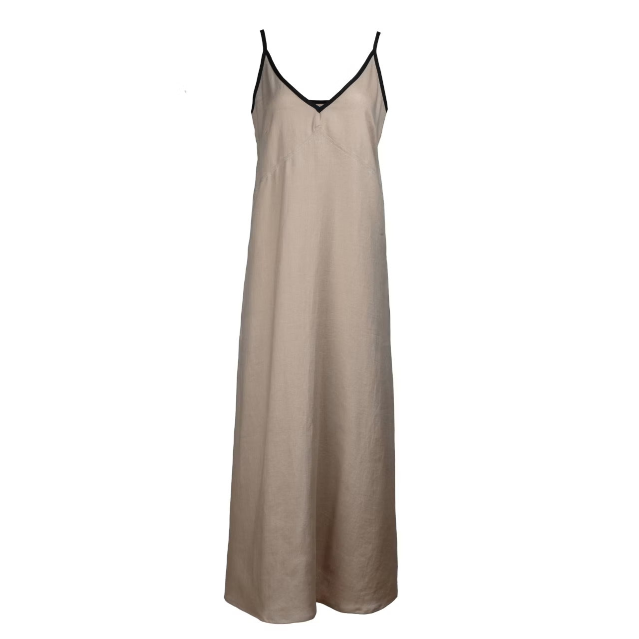 Linen Maxi Dress Romy Beige/Black Straps