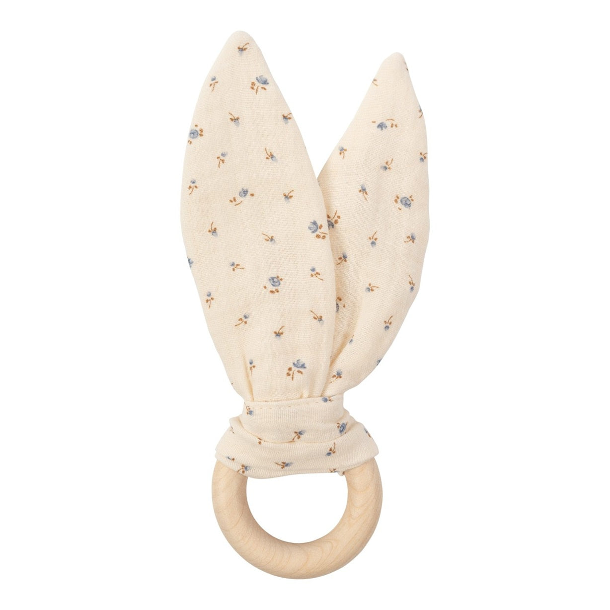 Muslin Ears Teething Ring Ecru with Blue Flowers
