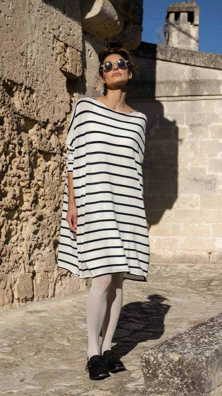 navy stripe knitted dress
