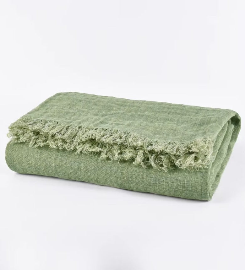 Linen Throw 136x180cm Sage Green