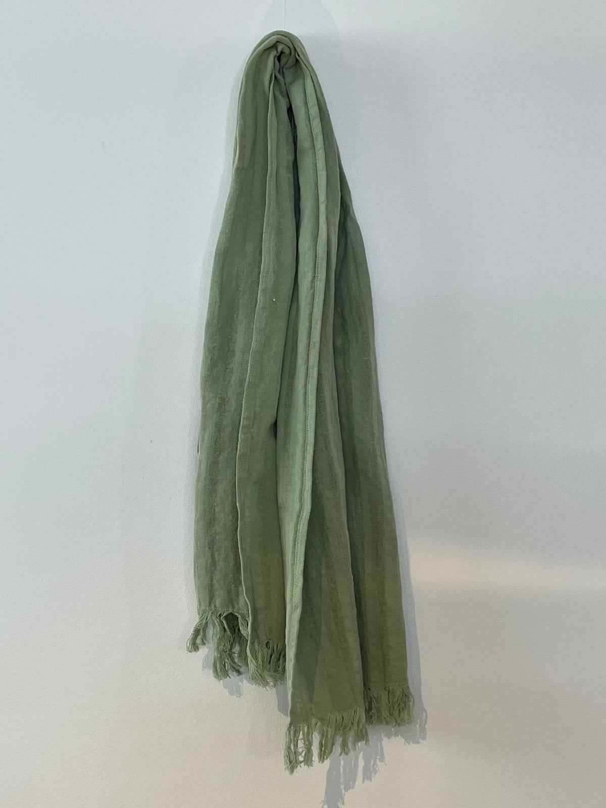 Linen Scarf Green With Tassles