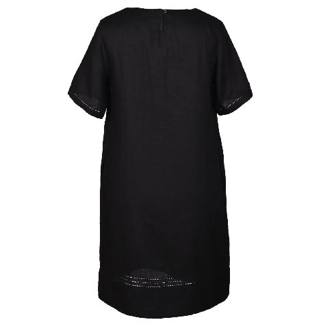 Back of black linen dress