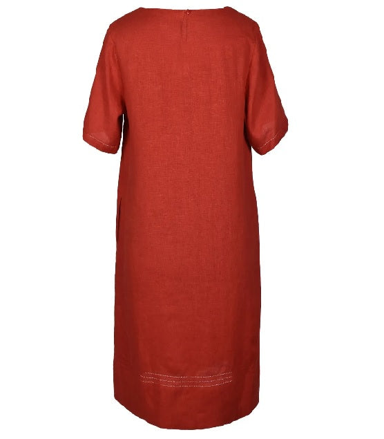 Back red linen shift dress