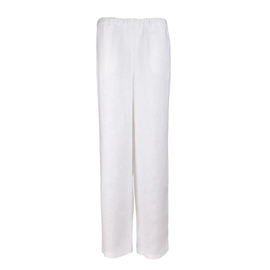 white  relaxed linen pant with elastic waist back view