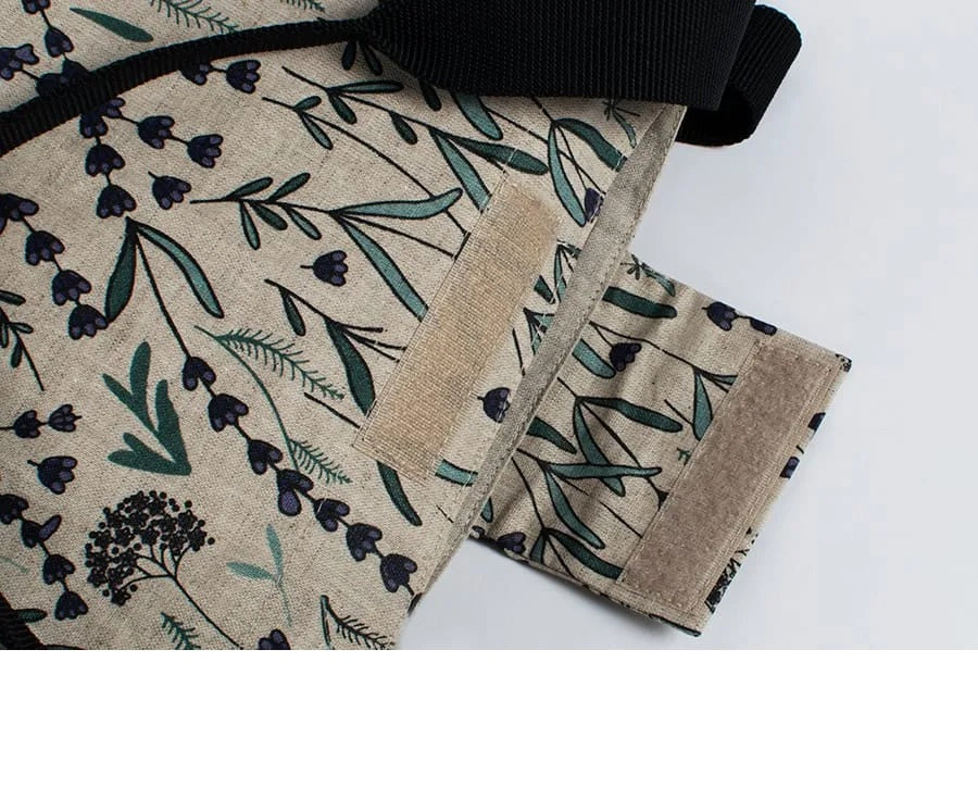 fastening of linen lunch bag lavender flower print