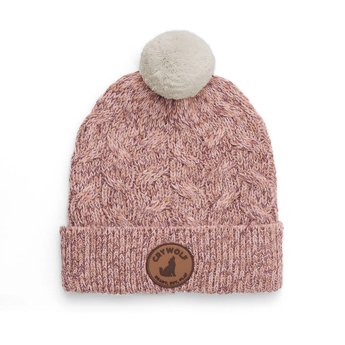 Mauve speckle beanie with pom pom.