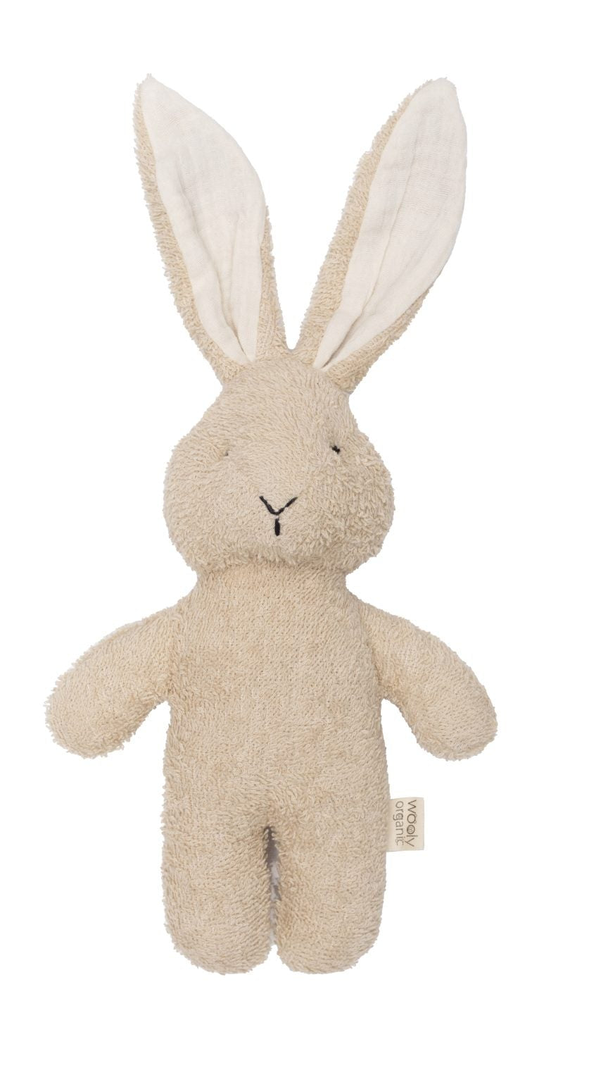 Cotton terry bunny with rattle inside.