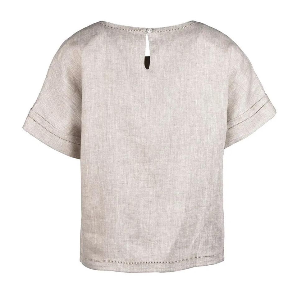 Natural linen top with short sleeve back view