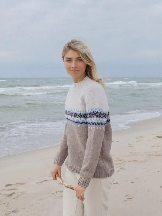 Woman wearing nordic two tone sweater
