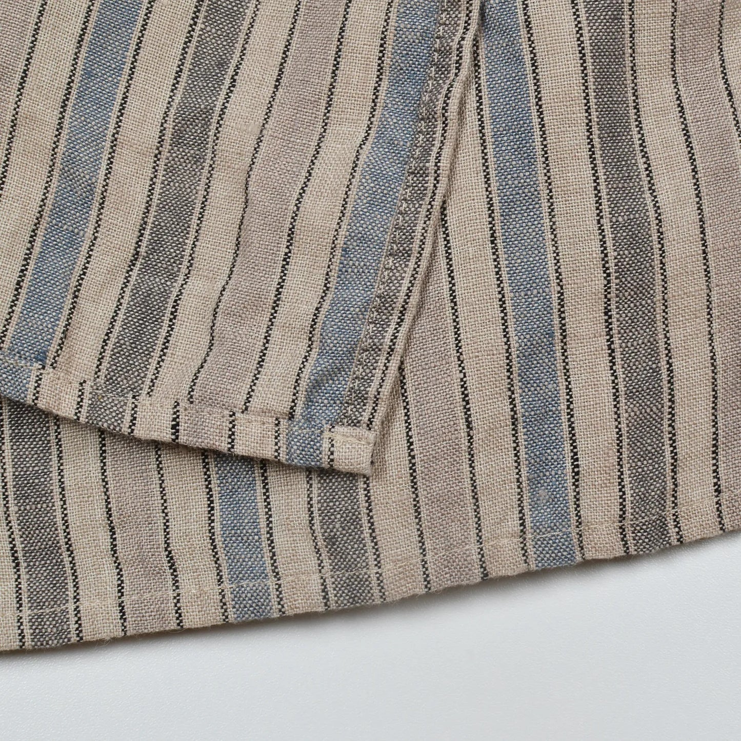Grey stripe linen tea towel.