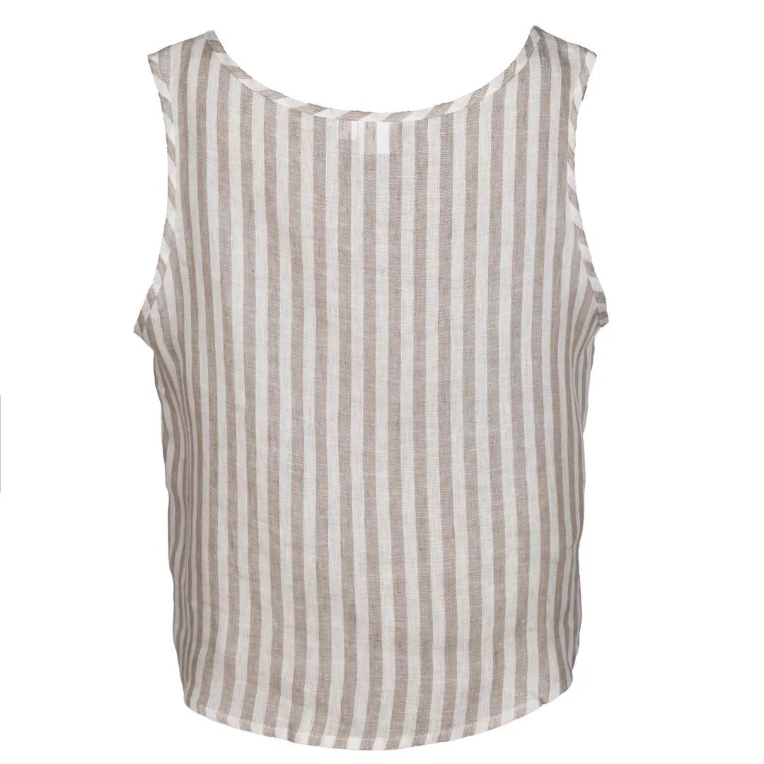 back of beige and white stripe sleepwear top