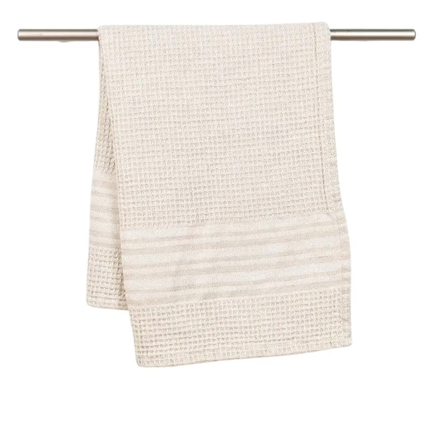 Natural linen/waffle tea towel with stripe.