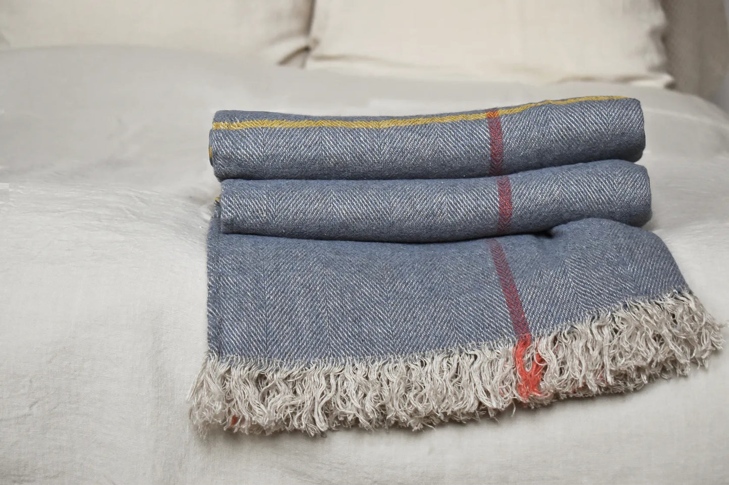 navy linen throw herringbone