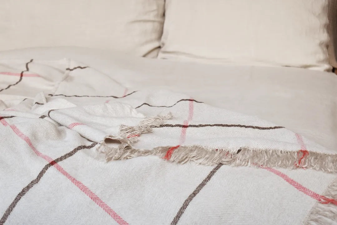 beige linen wool throw close up
