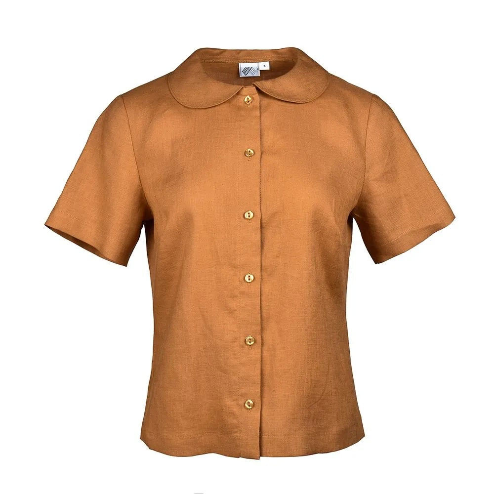 Ochre shirt sleeve linen shirt front view