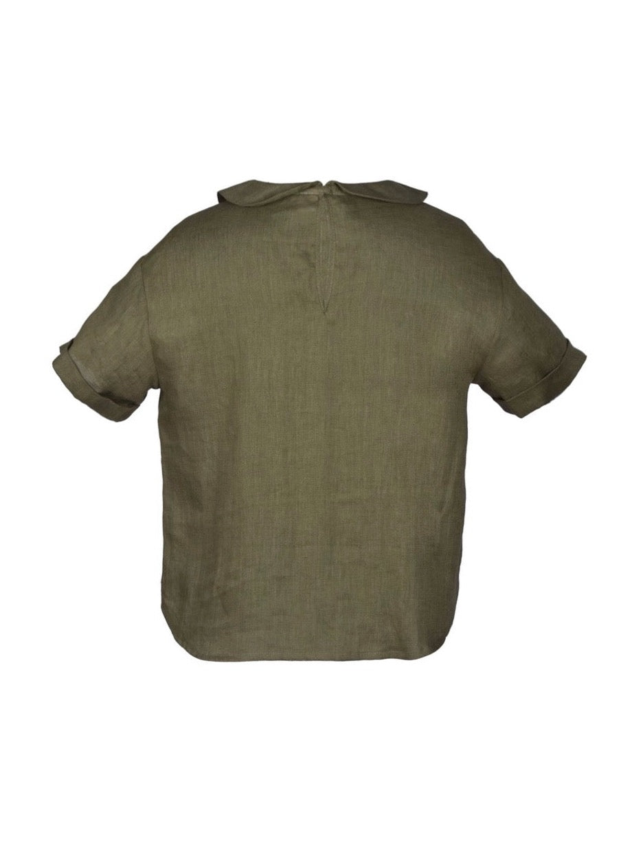 Zoe green linen blouse back view