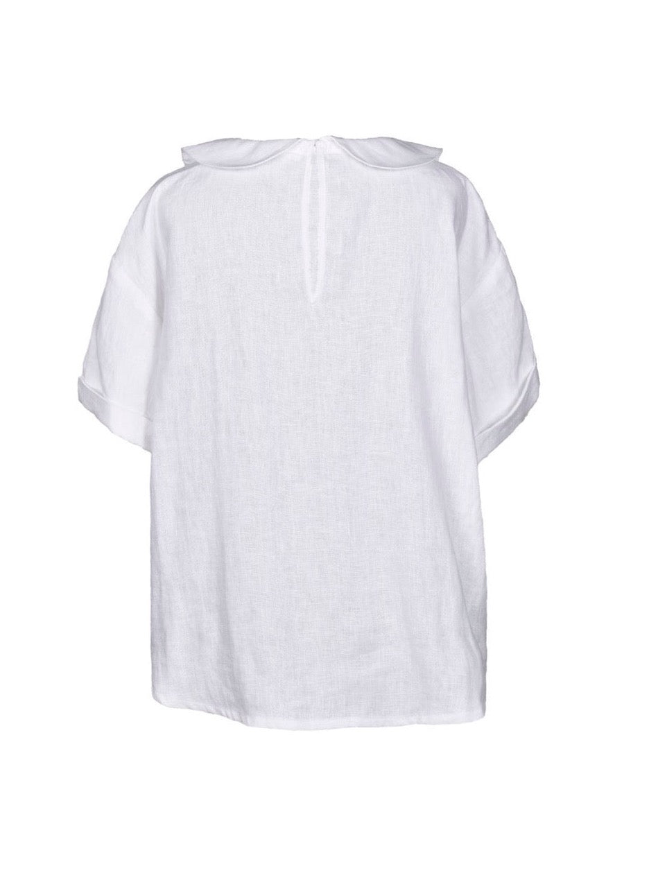 Zoe white linen blouse back view