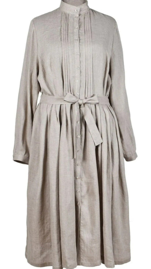 Natural linen dress front