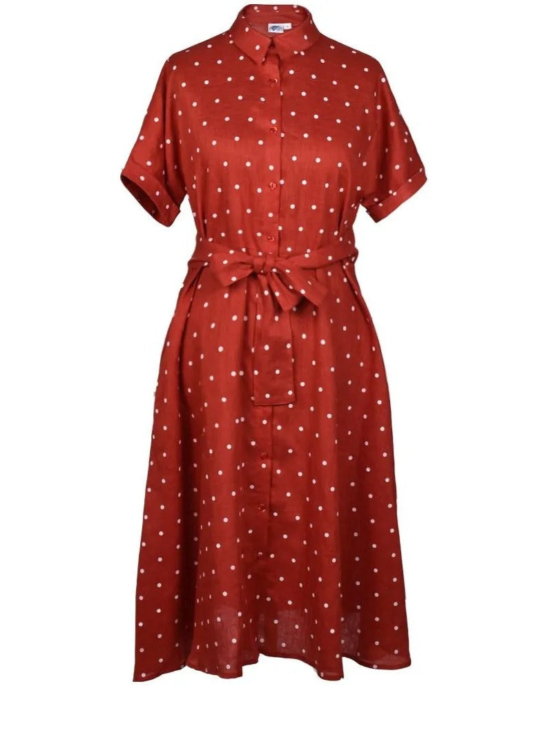 red polka dot dress front