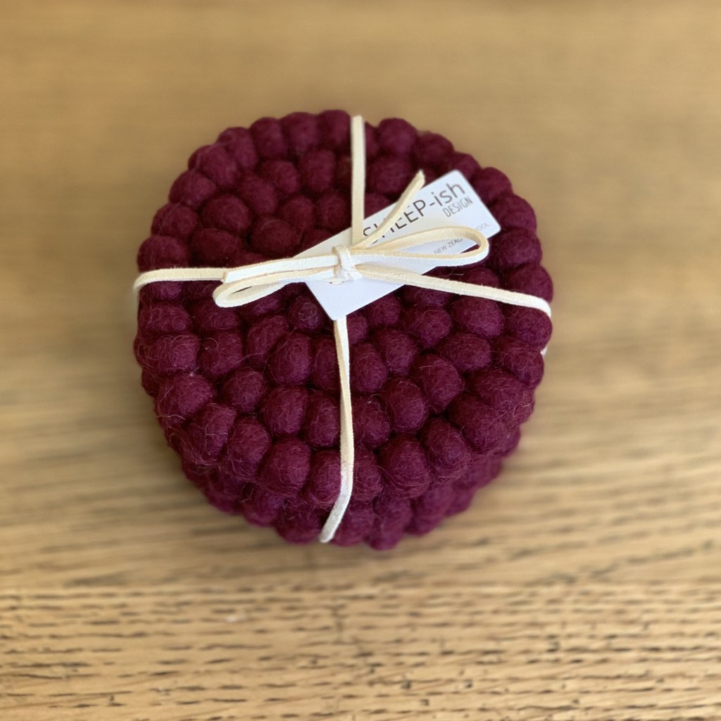 wool felt coasters maroon