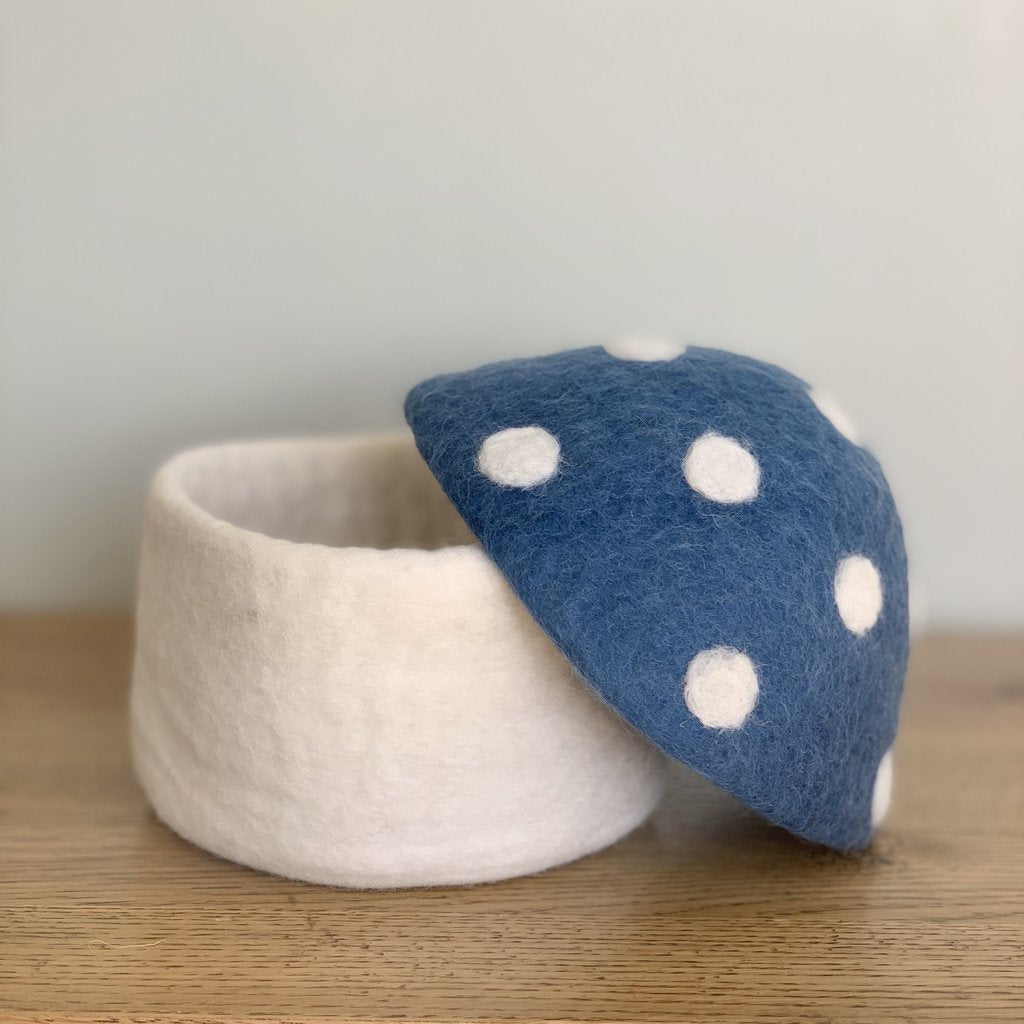 felt trinket box with blue lid