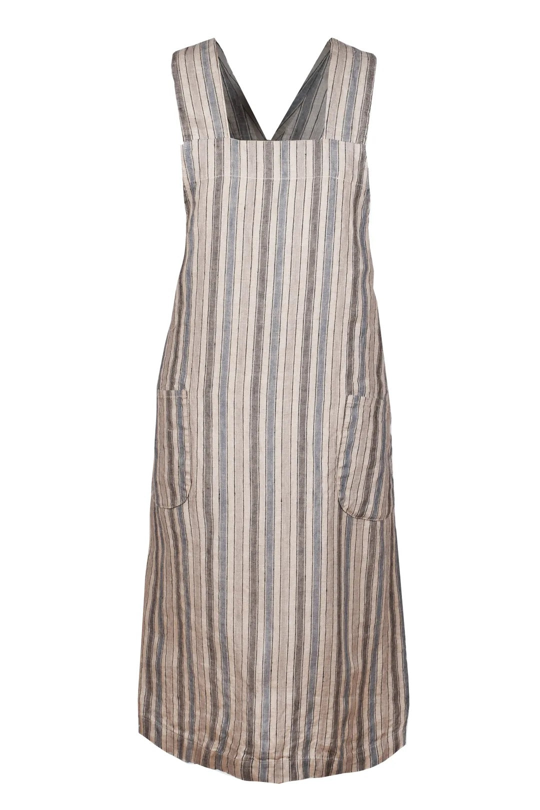 linen apron grey stripes front full