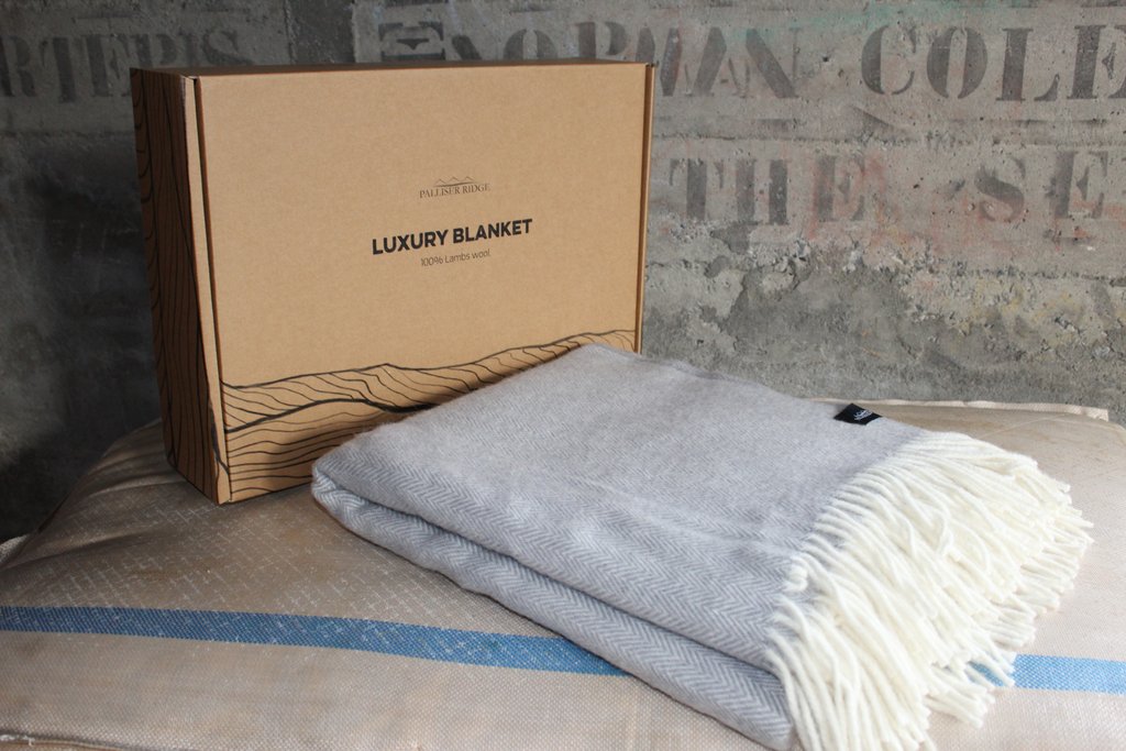 lambswool herringbone blanket light grey