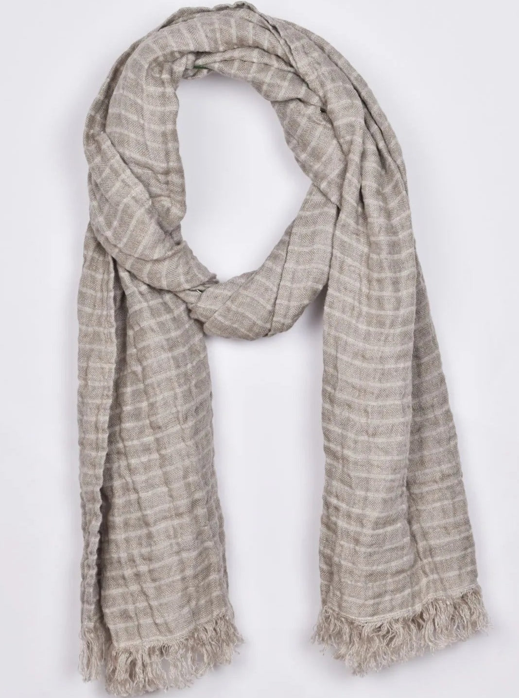 linen scarf light brown stripes
