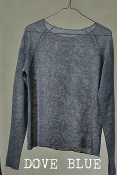 blue knitted sweater on hanger
