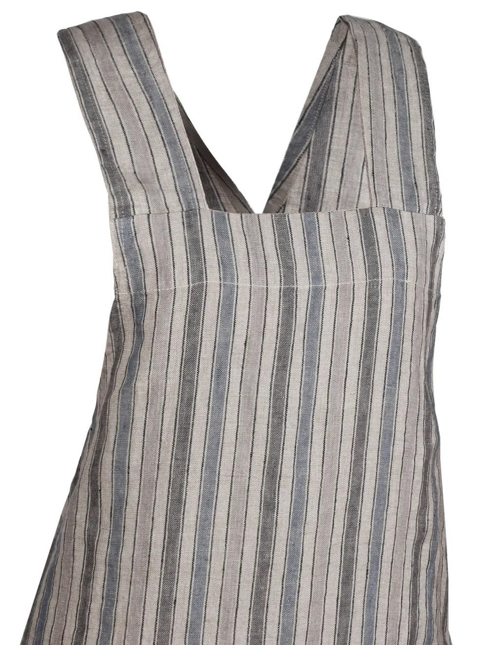 linen apron grey stripes front