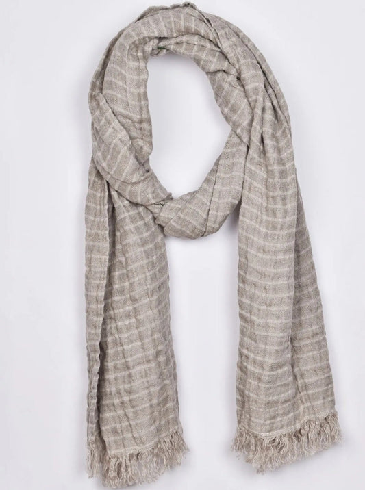 linen scarf light brown stripes