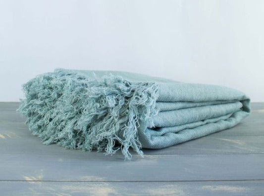 Soft linen blanket in duck egg blue