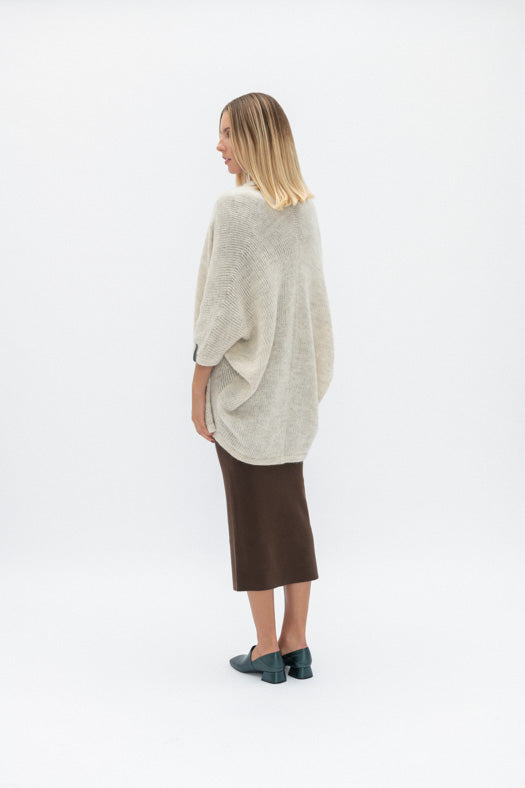 alpaca merino poncho cream colour back view